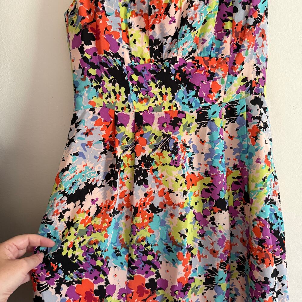 NANETTE LEPORE | Silk Psychedelic Floral Square Neck Cocktail Dress Size 2 - Picture 3 of 12